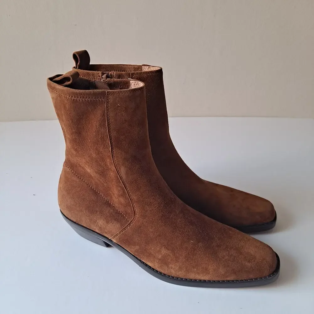 NWOB Madewell Idris Square Toe Suede Western Ankle Boots Russet Womens Size 11